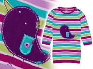 TU * długi SWETER multikolor PTASZEK paski * 68-74