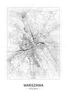 Plakat Czarno-biała mapa Warszawy Plakat czarno-białe, mapy bez ramy 50 x 70 cm