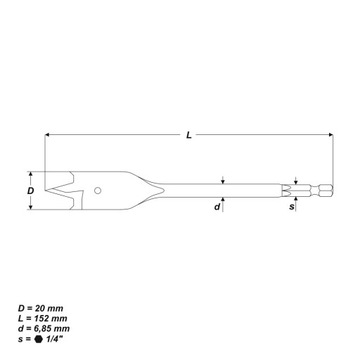 Лопаточное сверло по дереву, 20 x 152 мм.