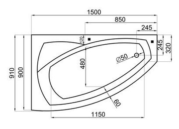 ФРИДА угловая ванна 150х90 см + сифон