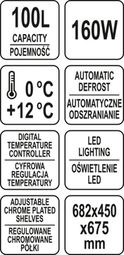 Витрина холодильная 100 л белая LED Yato 05021