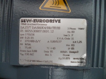 ТИП SEW-EURODRIVE. SA37/T DAS80K4/BR/TF НОВЫЙ