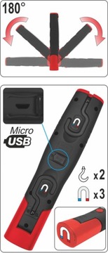 ЛАМПА YATO ДЛЯ МАСТЕРСКОЙ 30+7 LED Li-Ion micro USB