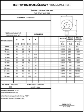 ŚRUBA Z UCHEM DIN 580 OCZKOWA M8 - 1 szt. / ATEST