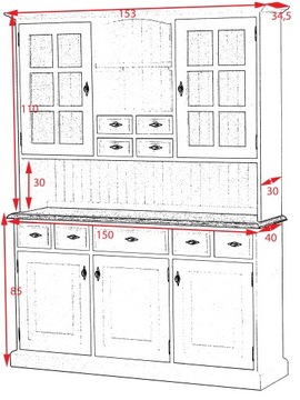 Стилизованный кухонный сервант, 150 см, Провансаль