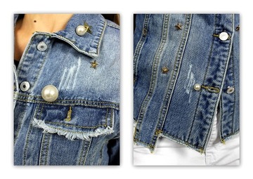 куртка JEANS с потертостями джинсы PEARLS струи