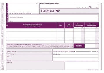 Faktura dla zwolnionych z VAT A5 203-3E NOWA