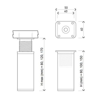 АЛЮМИНИЕВАЯ МЕБЕЛЬНАЯ НОЖКА 40x40x60 мм INOX