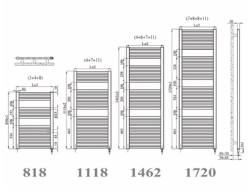 Лестничный радиатор Радиатор для ванной комнаты Лестница 818x600 шаг 570 мм 57