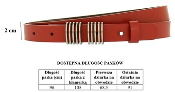 PASEK Damski Skóra Naturalna kolory 2 cm Skórzany