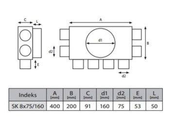 РАСПРЕДЕЛИТЕЛЬНАЯ КОРОБКА РЕКУПЕРАЦИОННАЯ 8x75/160