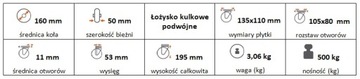 Zestaw kołowy skrętny z hamulcem 160mm nośn 500kg