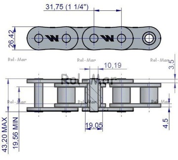РОЛИКОВАЯ ЦЕПЬ WARYŃSKI 20B-1 5M + ЗВЕНЬЕ