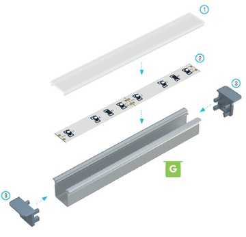 G АНОДИРОВАННЫЙ АЛЮМИНИЕВЫЙ ПРОФИЛЬ 1М ДЛЯ СВЕТОДИОДНЫХ ЛЕНТ