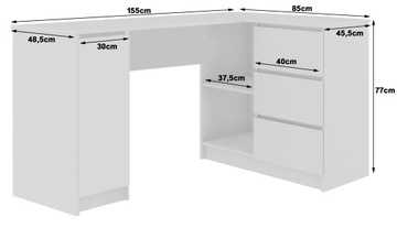 БОЛЬШОЙ УГЛОВОЙ СТОЛ *ЦВЕТА* ПРАВЫЙ 155x85x77 см