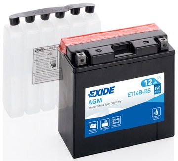 Akumulator motocyklowy Exide ET14B-BS, YT14B-BS, 12Ah, 190A, 145x70x150 mm.