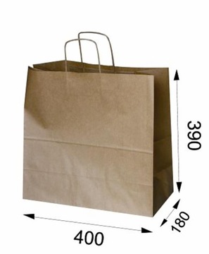 Torba papierowa 400x180x390 SZARA duża 100 sztuk