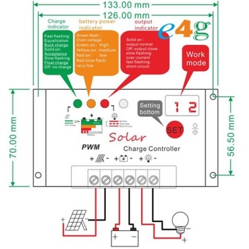 Контроллер заряда 10А ШИМ солнечная 12В 24В фотоэлектрическая панель