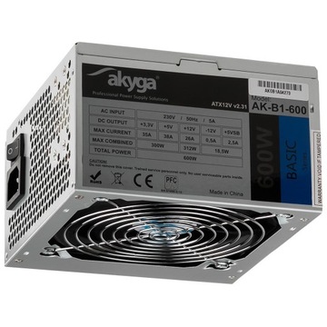 Блок питания ATX AKYGA 600 Вт, 12 см, вентилятор 3XSATA PFC PCI-E