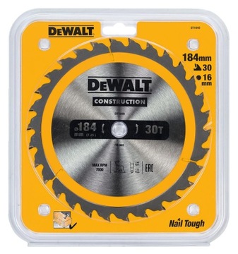 Пильное полотно Dewalt DT1940 по дереву 184мм 16мм 30 зубьев