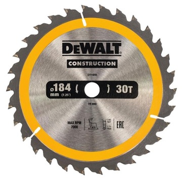 DEWALT DT1940 ПИЛА ПО ДЕРЕВУ 184x16mm 30z