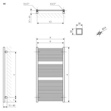 Белый радиатор для ванной комнаты MIKE 103 x 53, мощность 560 Вт