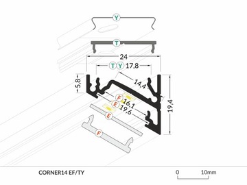 Анодированный алюминиевый профиль CORNER14 для светодиодной ленты