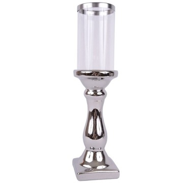Lantern candlestick gloss silvery glamor з lampshade, фото
