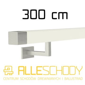Handrail wall-mounted wooden 40x40 300cm white inox, фото