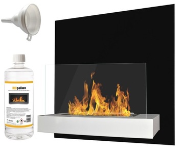 Biofireplace suspended plank black - white smokeless 45x47 centimeters with glass, фото