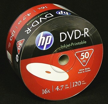 PŁYTY HP DVD-R 4.7GB 100 SZT. PRINTABLE NADRUK dobra jakość