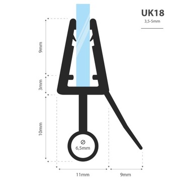 Уплотнитель для душевой кабины 90см 3,5 5 мм UK18