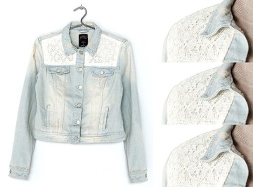 BERSHKA KURTKA JEANSOWA KATANA HAFT KORONKA XS 34