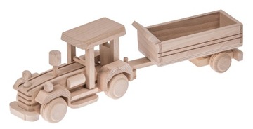 Drewniany CIĄGNIK TRAKTOR z przyczepą DECOUPAGE