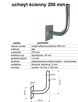 MASZT, UCHWYT ANTENOWY, ANTENY L 200 mm 20 cm