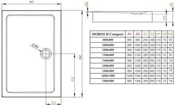 Doros D Compact прямоугольный душевой поддон 90x80 RADAWAY