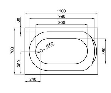 Классическая ванна POLIMAT 110х70 см, корпус сифон