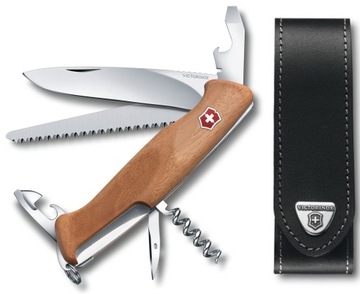 Victorinox 0.9561.63, Ranger 55 Нож деревянный карманный + кожаный чехол 4.0505.L