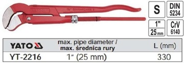 Klucz do rur typ szwedzki 330 mm 1'' Szczęki S