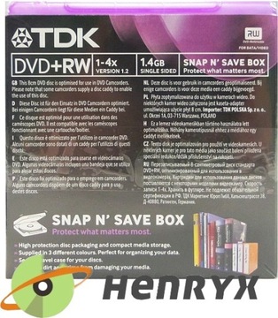 Диски TDK Mini DVD+RW 1,4ГБ 8СМ 10шт для фотоаппаратов