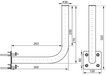 Ручка балконная с лицевой накладкой UBC-38/300-Z жесть