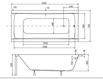 BESCO OPTIMA ПРЯМОУГОЛЬНАЯ ВАННА 140x70 НОЖКИ СИФОНА