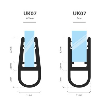 Уплотнитель для душевой кабины 90см 6 7 8 мм UK07
