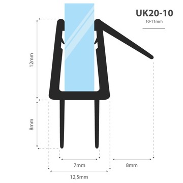 Уплотнитель для душевой кабины 50см 10 11 мм UK20