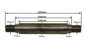 Oś koła kultywatora długa 32x225 M20x1,5