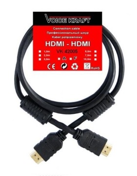 KABEL PRZEWÓD HDMI - HDMI 5m 3D 4K FULL HD