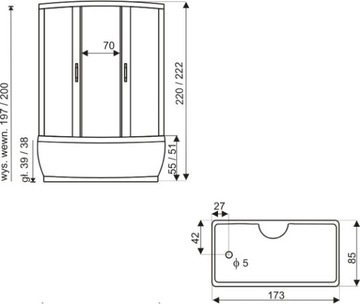 ДУШЕВАЯ КАБИНА С ГИДРОМАССАЖНОЙ ВАННОЙ 173x85