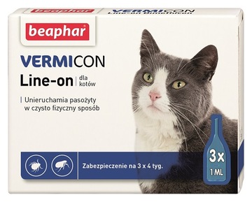 VERMICON CAT DROPS TICKS БЛОХИ КОМАРЫ 3шт х 1мл