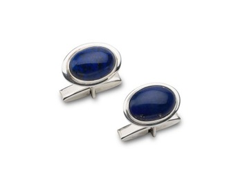 SREBRNE 925 SPINKI DO MANKIETÓW Z LAPIS LAZULI OWALNE ELEGANCKIE DLA MĘŻA