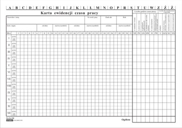 KARTA ewidencji czasu pracy A4 Emeko 784 ŁÓDŹ